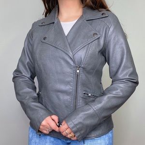 gray moto style faux leather jacket